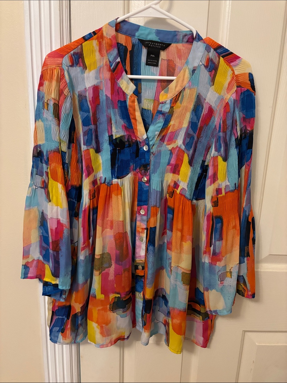 Multicolor Abstract Button-Front Women's Top